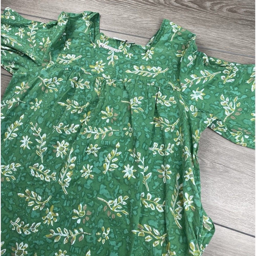 Vermont Country Store Women's Short Sleeve Floral Pattern Dress Green Size 3X